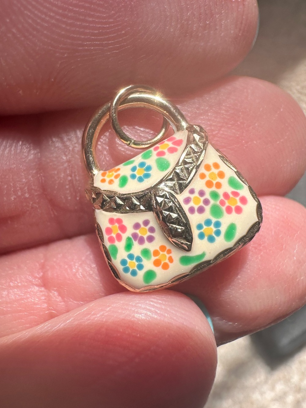 Vintage Floral Enamel Handbag Charm